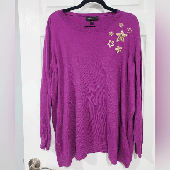 Lane Bryant Purple Knit Sweater with Star Pattern Gold Sequin in Size 26/28 - 4X - Picture 2 of 11